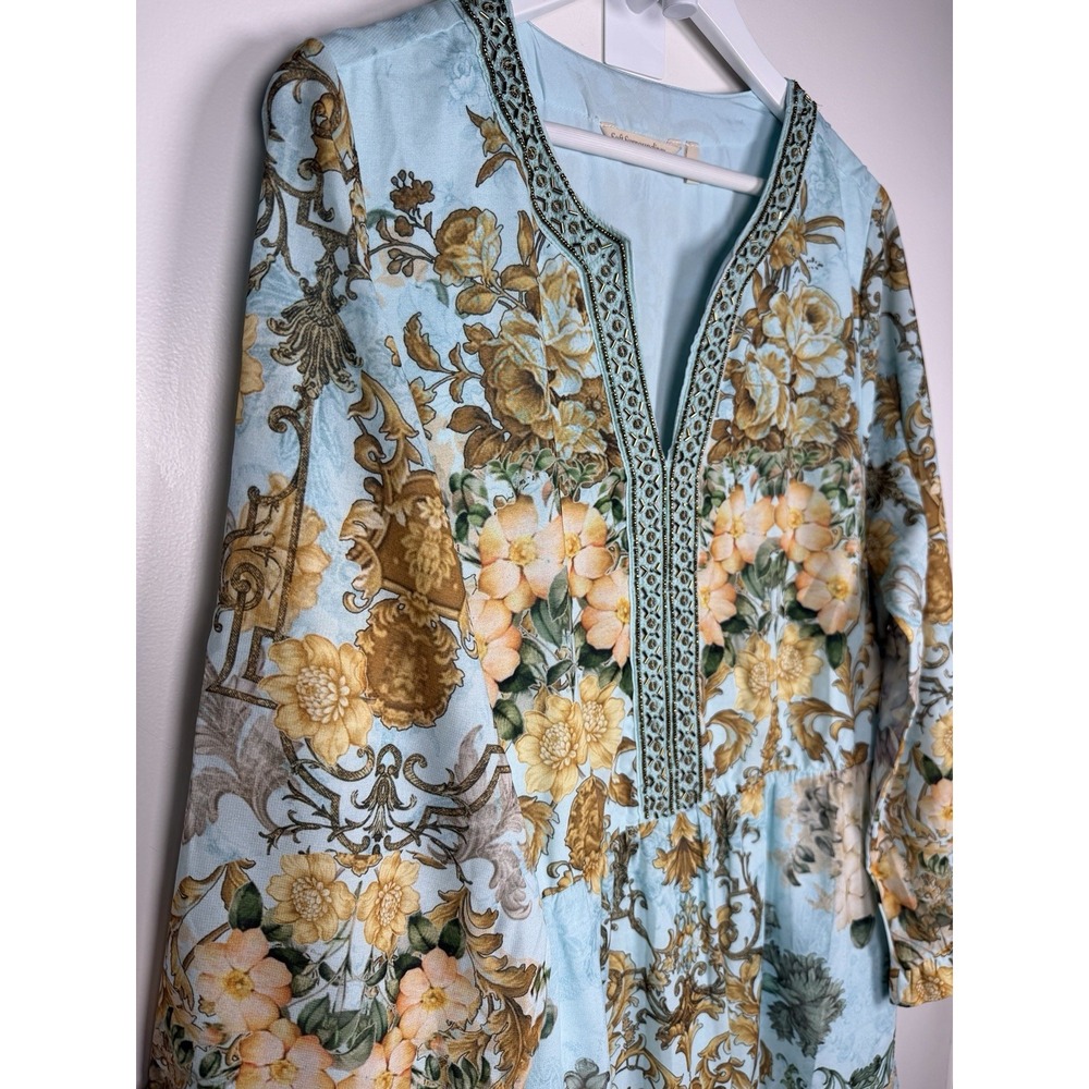 Soft Surroundings Plus Size 1X Light Blue Floral Beaded Tiered Formal Maxi Dress - Picture 7 of 12